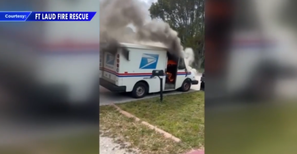 USPS truck goes up in flames, mail carrier suffers minor injuries ...