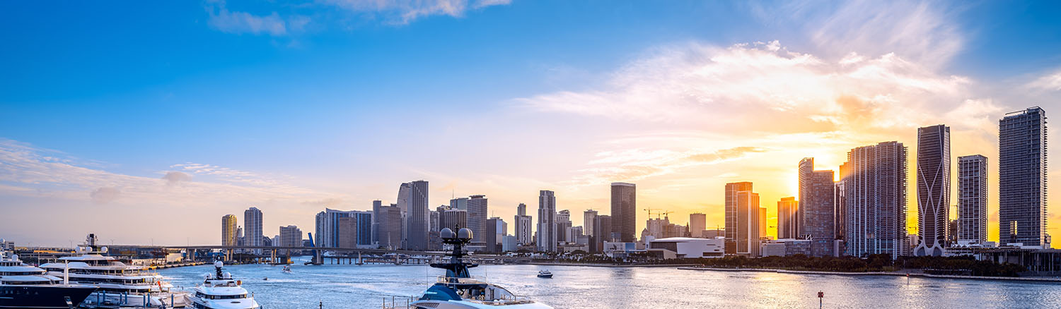 the skyline of miami during sunset