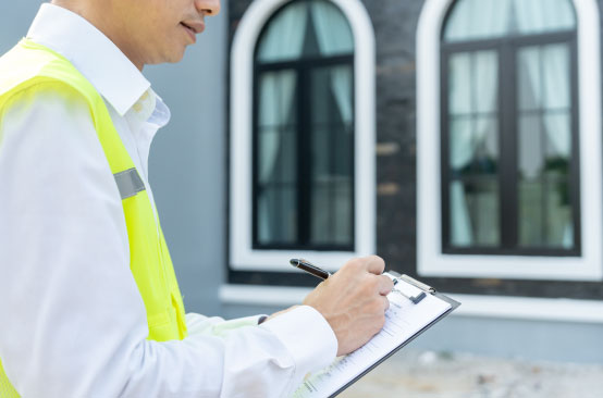 Person in safety vest writing clipboard