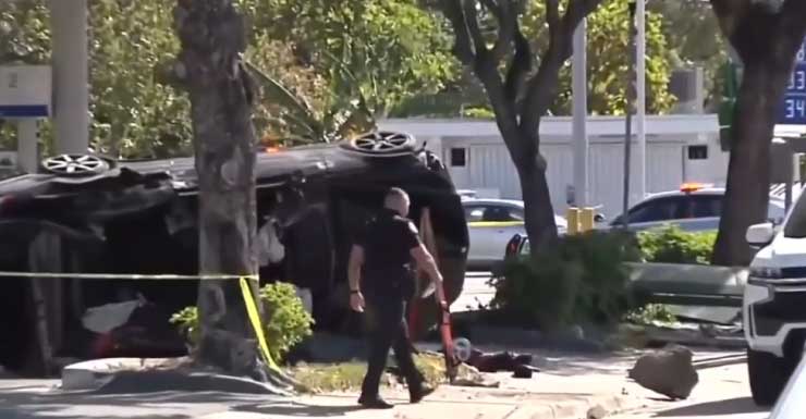 1 killed, 4 injured after Mercedes smashes into Miami bus stop, rolls over; police investigating crash as hit-and-run