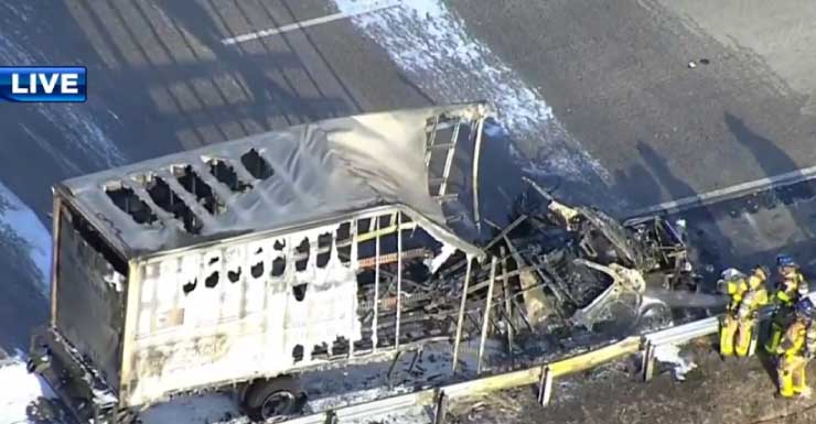 Driver exits box truck before it erupts in flames on I-75 SB lanes near Gratigny Parkway in Hialeah