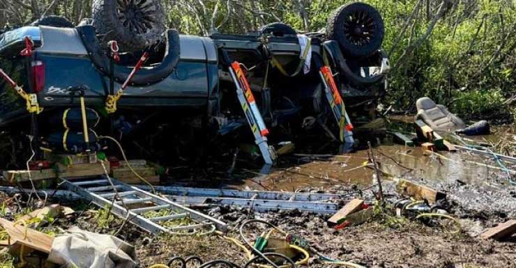 Five agencies save two after truck flips in remote Palm Beach County swamp