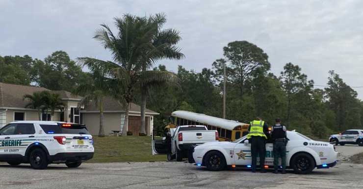 One person hospitalized after crash in Lehigh Acres involving school bus with students on board