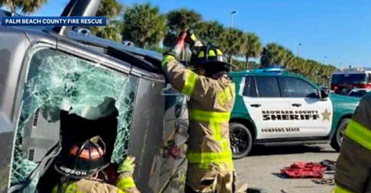 Palm Beach County Firefighters save crash victims using roof flap technique