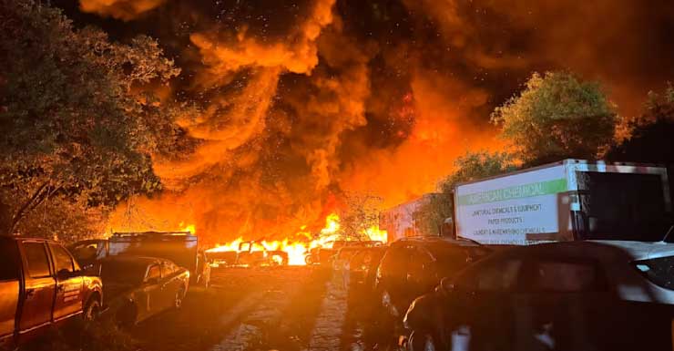 VIDEO: Massive fire torches Florida salvage yard