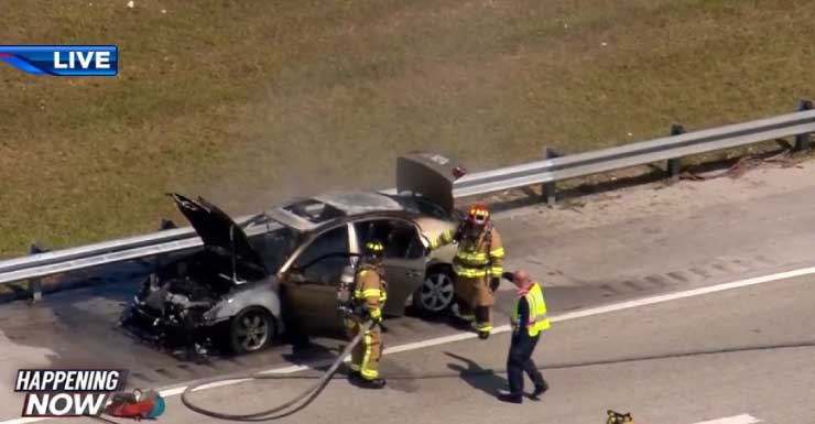 Crews extinguish vehicle fire on I-95 near Ives Diary Road