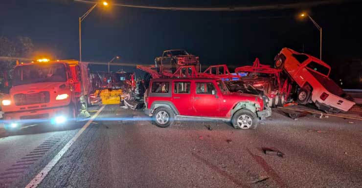 I-75 Pileup: Dump trucks, street sweeper, car hauler collide in Marion County