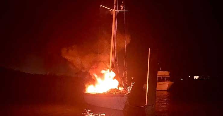Man narrowly escapes as raging fire consumes sailboat in Lake Worth Beach