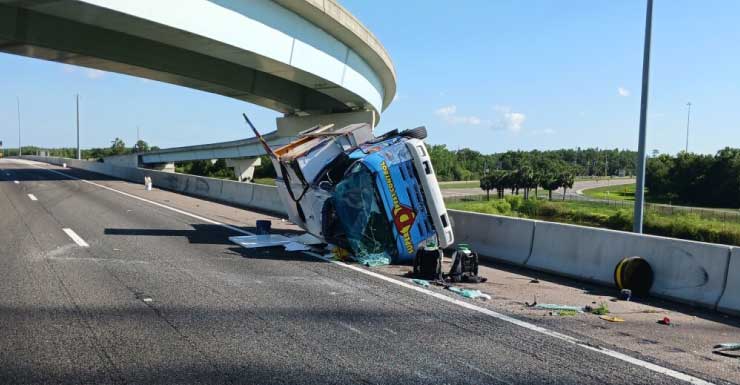 Overturned truck closed lanes of I-75 near Bruce B. Downs in Hillsborough County