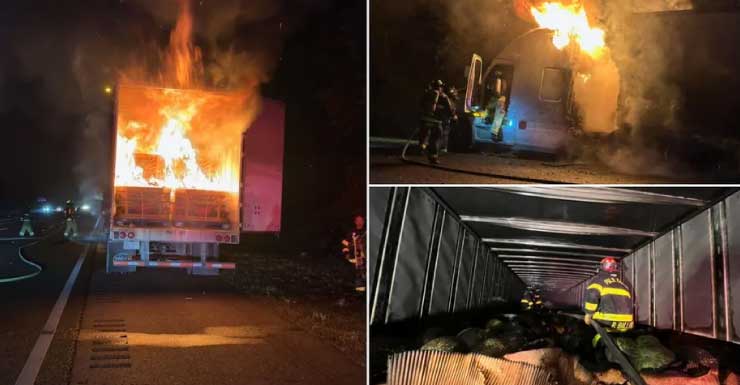 Palm Coast semi-truck hauling watermelons catches fire, officials say