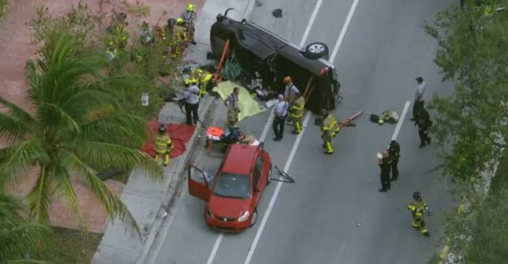 1 dead, roads closed after truck overturns in Miami Gardens