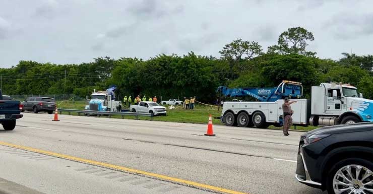 Cement truck plunges into canal off Turnpike in Boca Raton