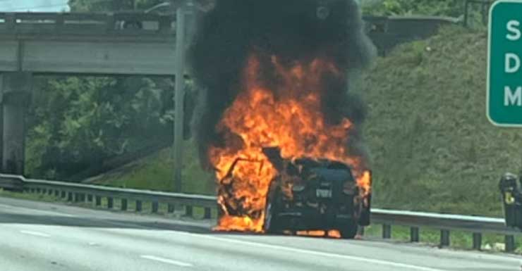 Lanes reopen after car fire on I-95 South at Racetrack Road
