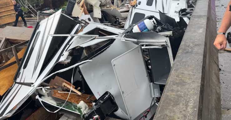 2 seriously injured after truck pulling camper flips off bridge on I-95 South in Nassau County