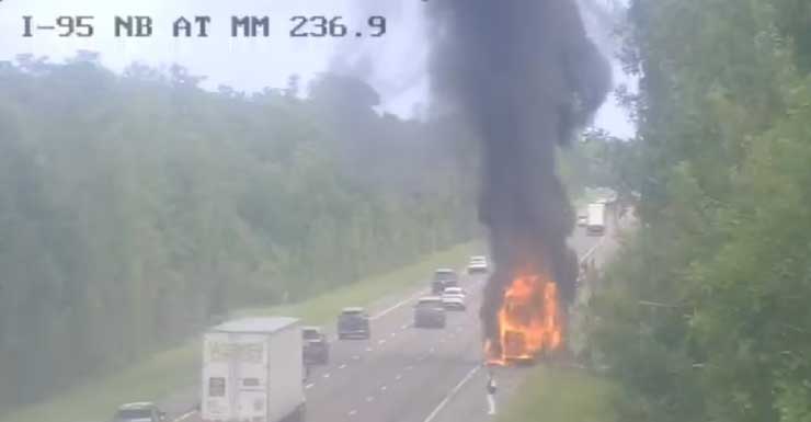 Charter bus fire along I-95 snarled traffic in Volusia County
