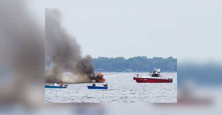 Five people rescued after sailboat catches fire on St. Johns River