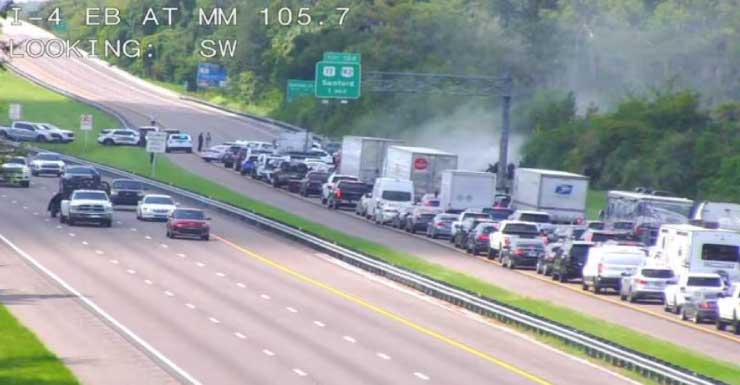 Crash involving stolen car backs up traffic on I-4 in Sanford area, officials say