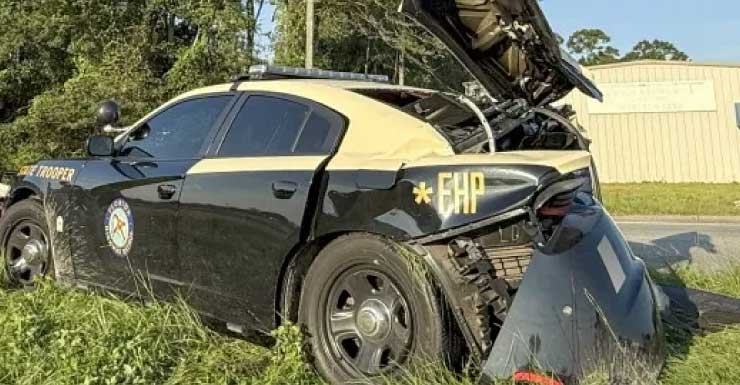 Driver charged after colliding with FHP car in Escambia County, trooper injured