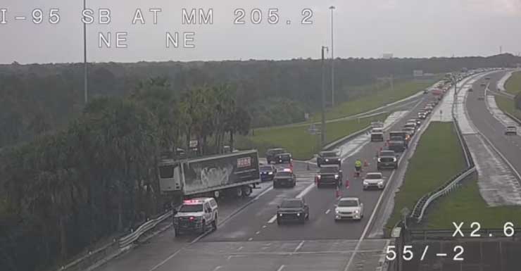Semi crashes on I-95 in Brevard County, snarling traffic