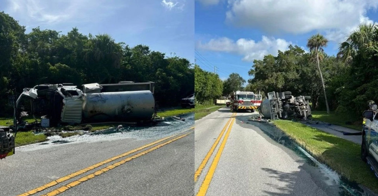Sewage truck rollover closes Indian River Drive