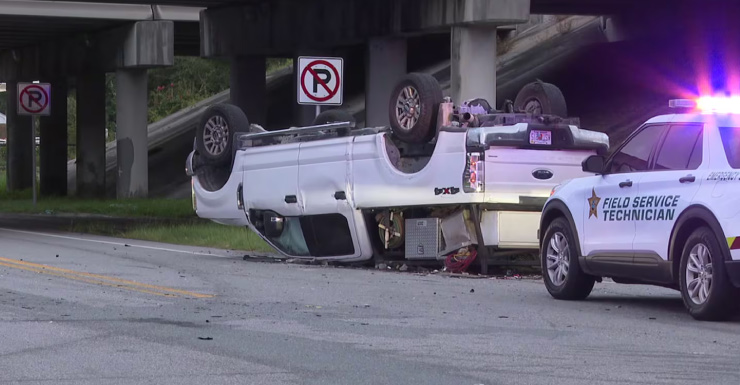 Truck overturns on major roadway near Micanopy