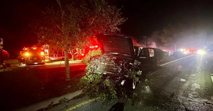 Fiery crash on Hagen Ranch Road injures one, destroys two cars