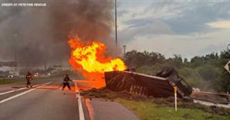 Fiery crash reroutes southbound I-275 traffic for hours in St. Pete on Tuesday