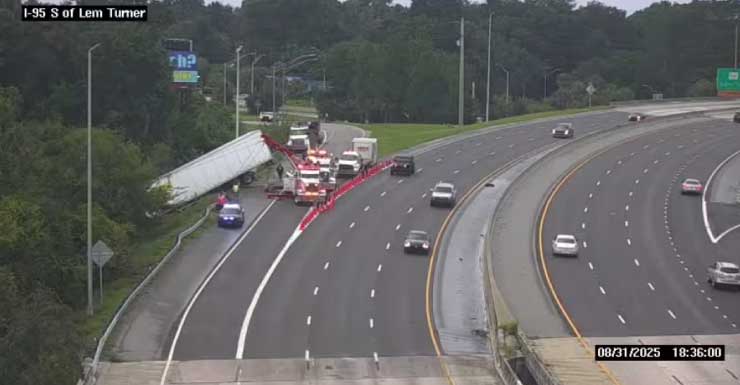 Lem Turner ramp closure continues after semi veers off road near I-95 south