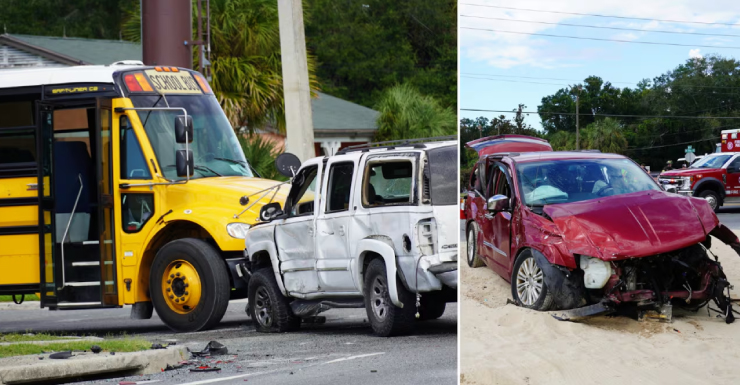 Multi-vehicle crash involving school bus sends 2 to hospital in Ocala
