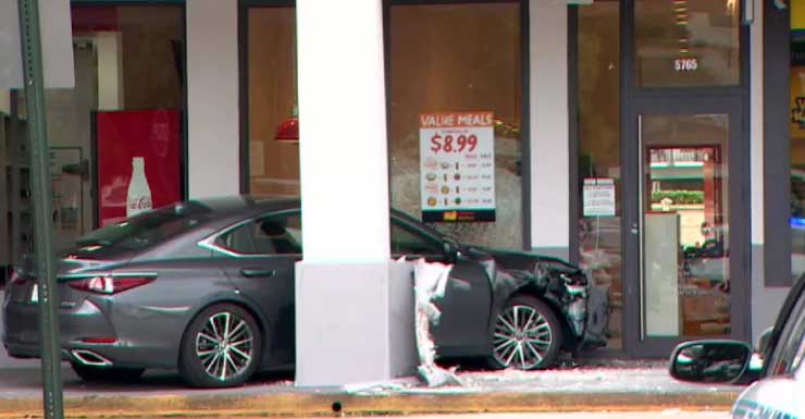 Car jumps curb, hits Chicken Kitchen restaurant in Miami; no injuries reported