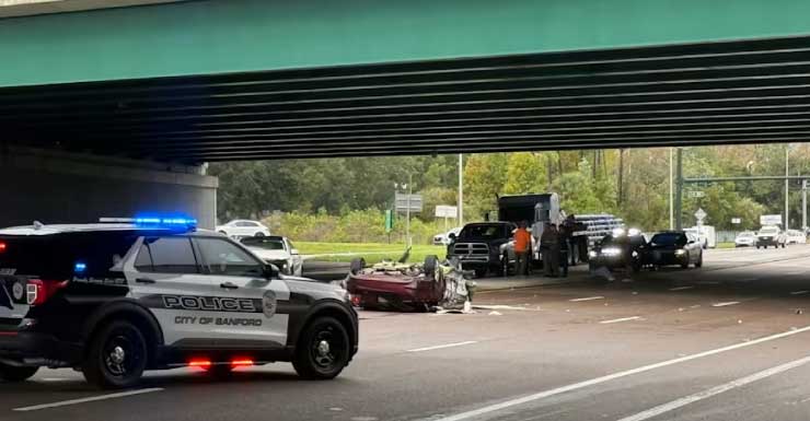 Driver dies after car overturns, hits stopped Mercedes on SR-46 in Sanford, troopers say; Roadway shutdown