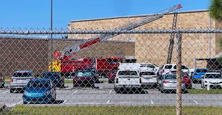 ire crews tackle 'high life hazard fire' at Pine Forest High School