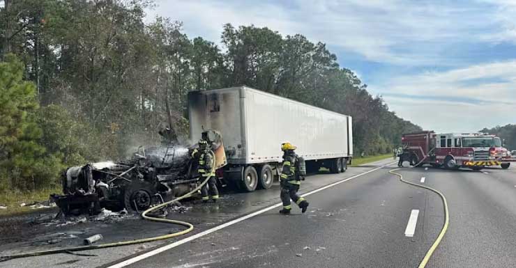All lanes reopen on I-95 North in St. Johns County after semi-truck fire