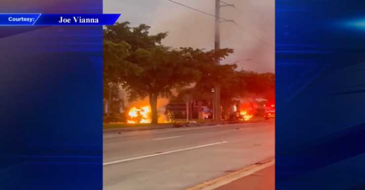At least 2 cars erupt in flames after crash in Miami Gardens