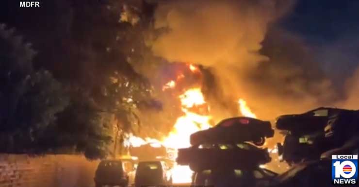 Fire crews rush to fight blaze at Opa-locka junkyard