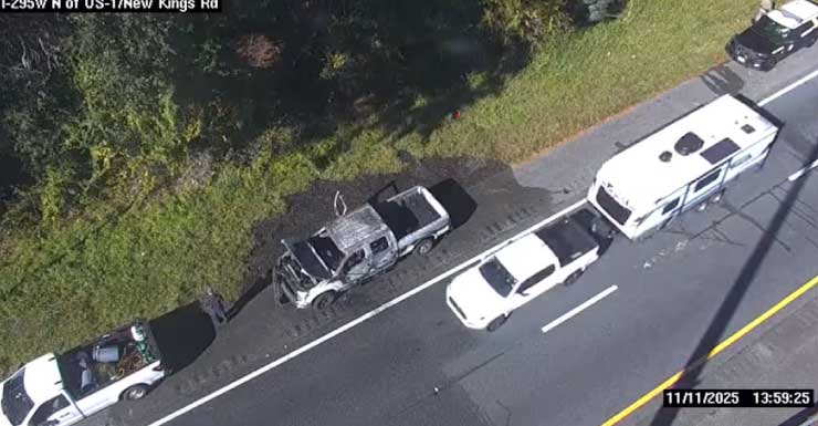 Truck fire causes backups on I-295 South at New Kings Road