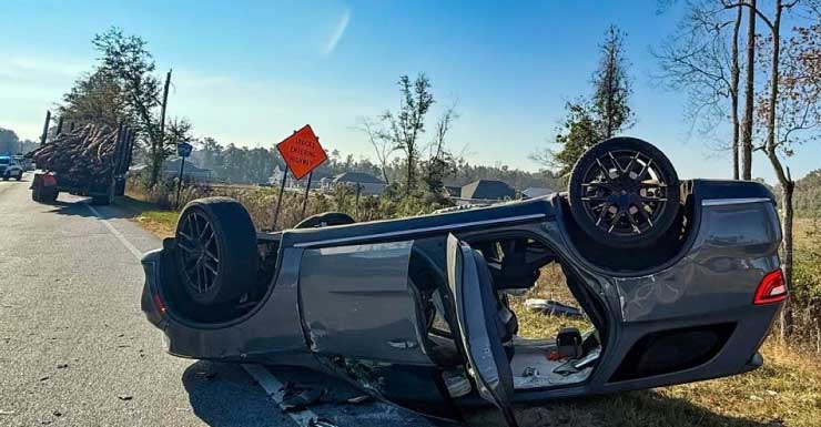 Woman seriously injured in Escambia County crash after log truck fails to yield