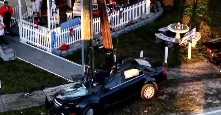 Car ends up wrapped around pole after crash in Hollywood