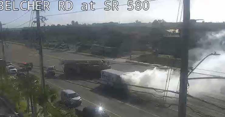 FedEx truck catches fire on Pinellas County roadway