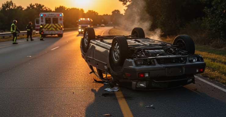 Firefighter injured in rollover crash