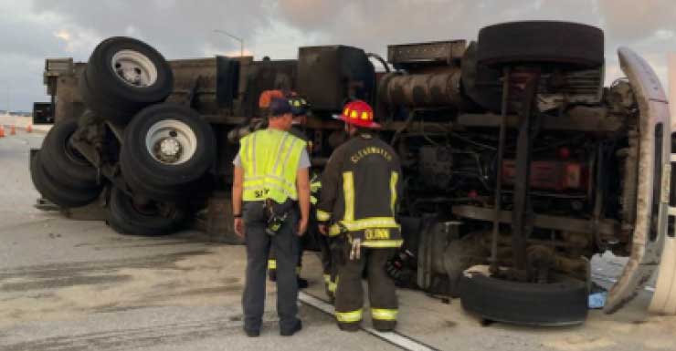 Garbage truck flips on side on Bayside Bridge in Clearwater, southbound lanes closed