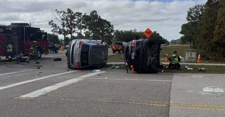 Lee County crash leaves cars on sides, 2 people sent to hospital
