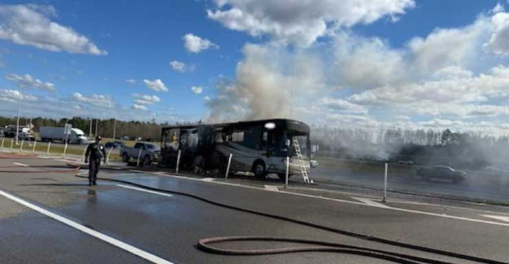 RV caught fire towing truck on I-4