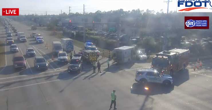 Semi hits fire truck responding to ambulance crash on Metro Pkwy in south Fort Myers