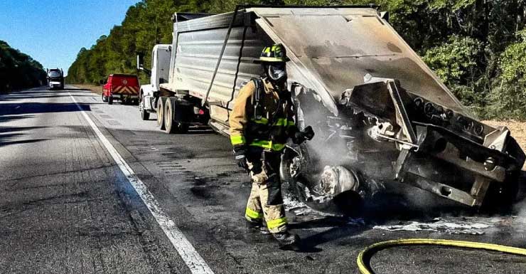 Semi-truck fire on I-10 causes lane closure and delays in Walton County