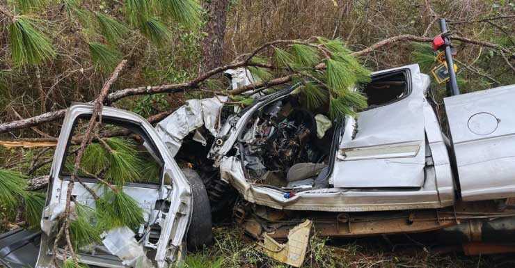 2 hospitalized in Escambia County after pickup truck veers off Quintette Road, hits trees