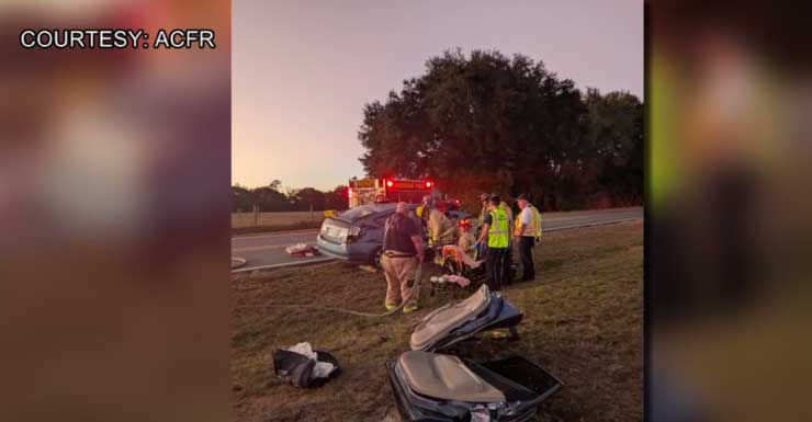 Alachua County Fire Rescue crews respond to rollover crash near Hawthorne