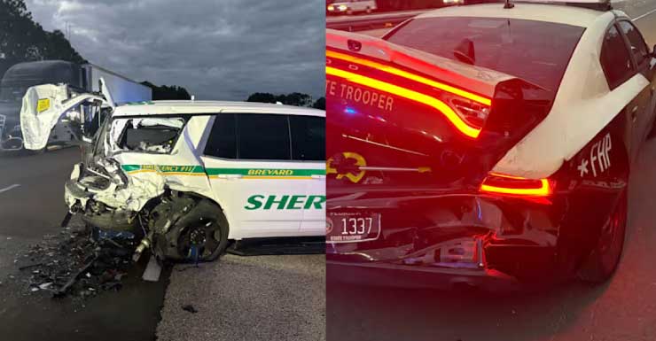 FHP, Brevard deputy’s patrol vehicles struck by driver on I-95