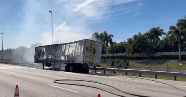 Semi-truck fire on southbound Turnpike causes delays near Boynton Beach, blocks 2 lanes