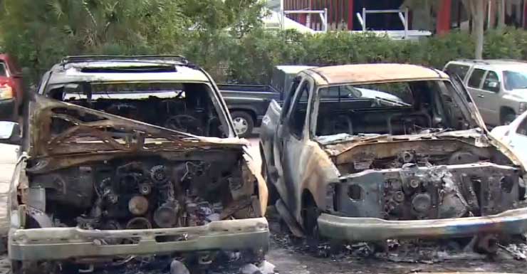 Investigation underway after fire at Miami Gardens auto repair shop leaves multiple cars charred
